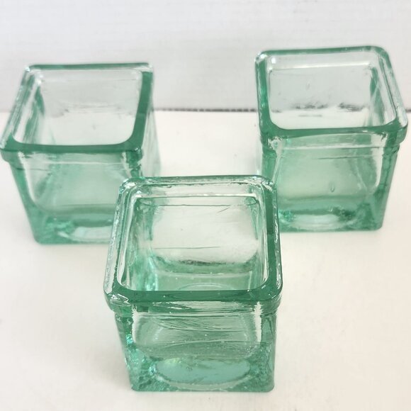 Square Green Recycled Glass Candle Holders Or Vases - Picture 1 of 4